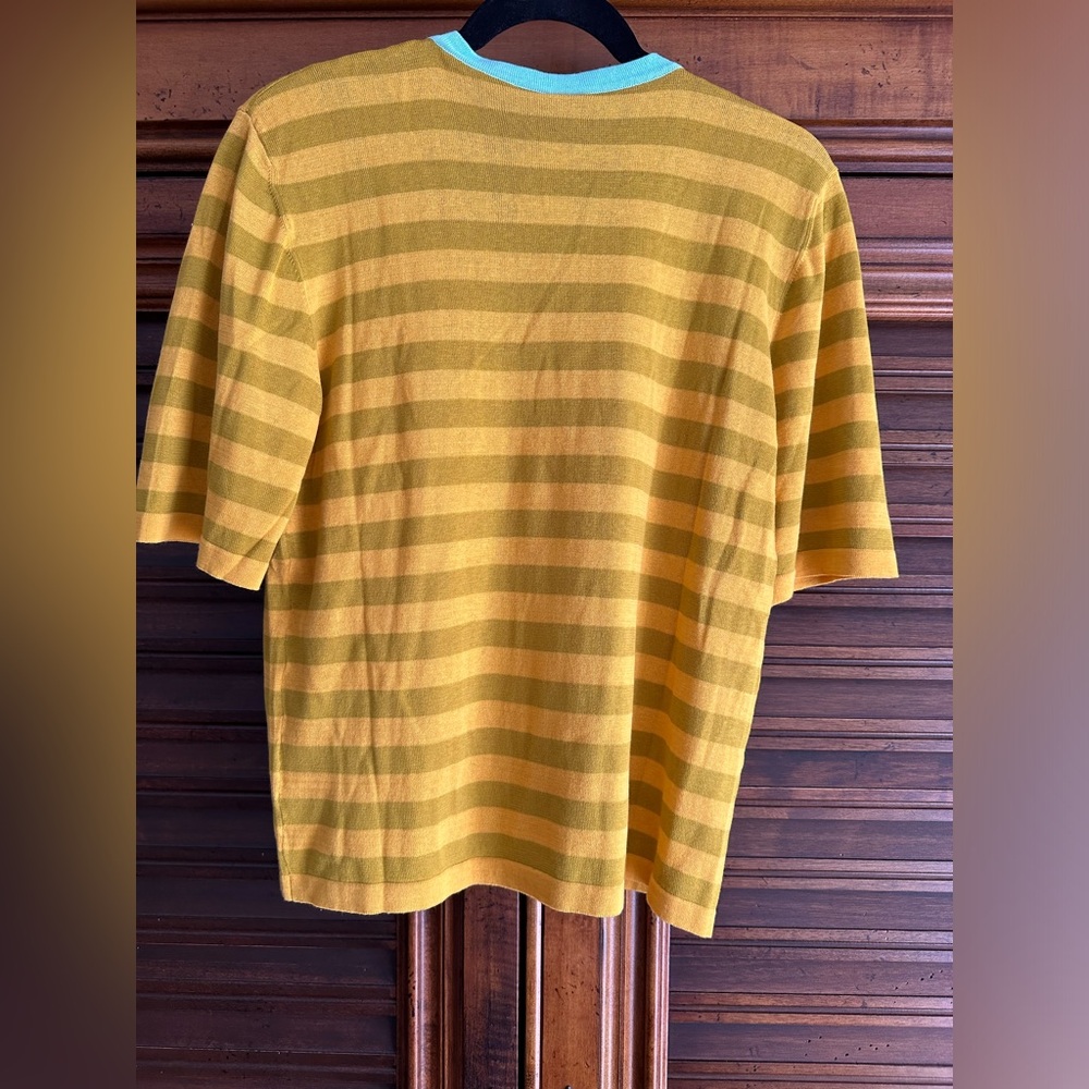 Anthropologie Mustard and Orange Striped Crew Neck Sweater - Picture 6 of 7